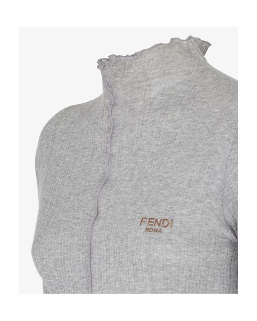 Fendi Gray Mock Neck Knitted Jumper