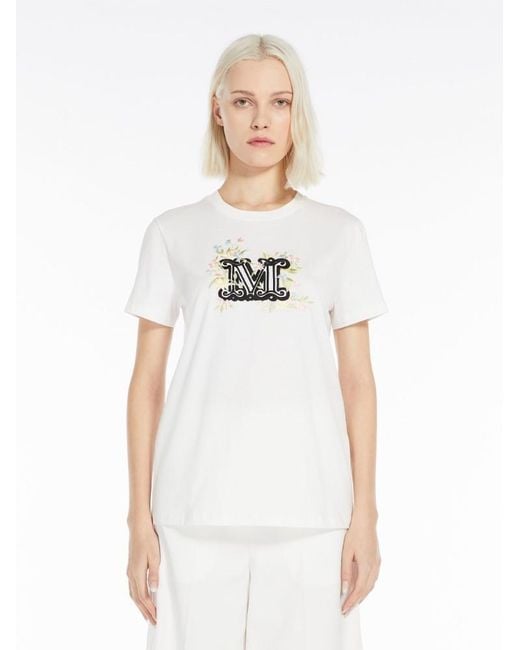 Max Mara White Logo Embroidered T-Shirt