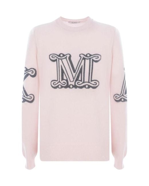 Max Mara Pink Cashmere Logo Pullover