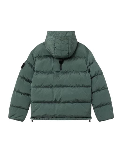 Stone Island Green Hooded Down Jacket With Drawcord Hem for men