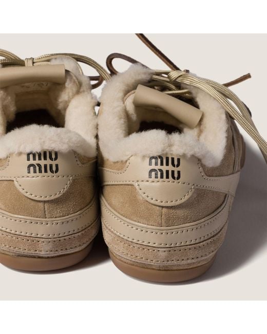 Miu Miu Natural Gymnasium Lace-Up Sneakers