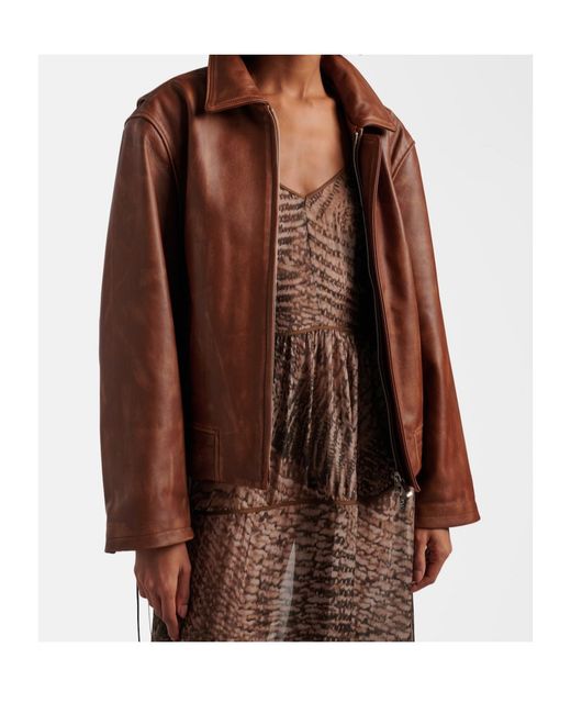 JACQUES WEI Brown Long-Sleeved Leather Jacket