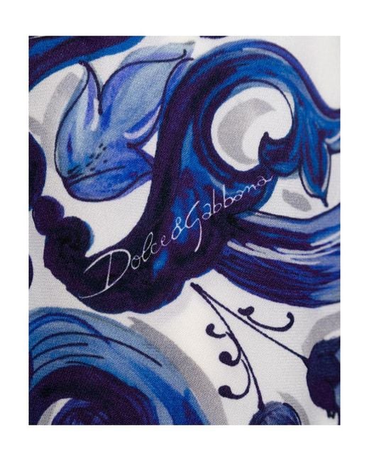Dolce & Gabbana Blue Majolica Print Wide Sleeves Dress