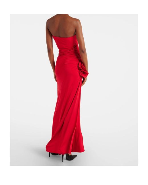 Magda Butrym Red Floral-Appliqué Ruched Jersey Maxi Dress