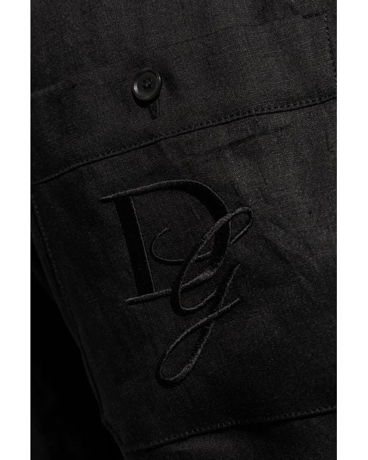 Dolce & Gabbana Black Logo Embroidered Drawstring Shorts for men