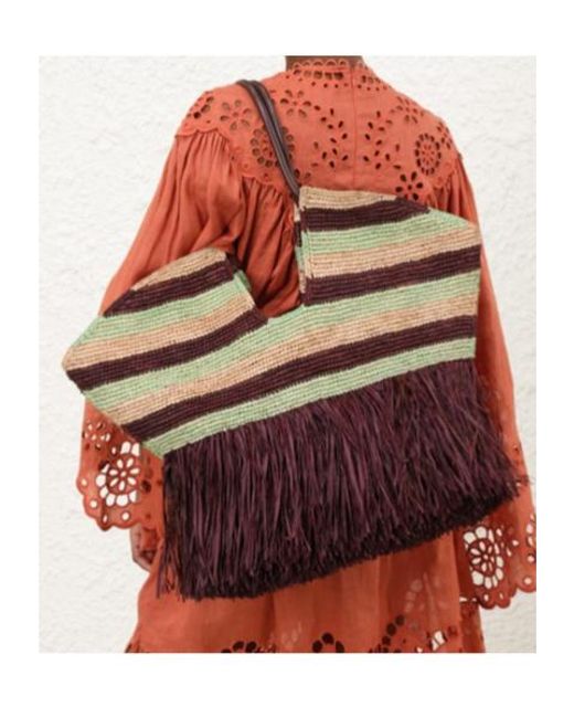 Zimmermann Brown Large Goldentime Striped Fringed Tote Bag