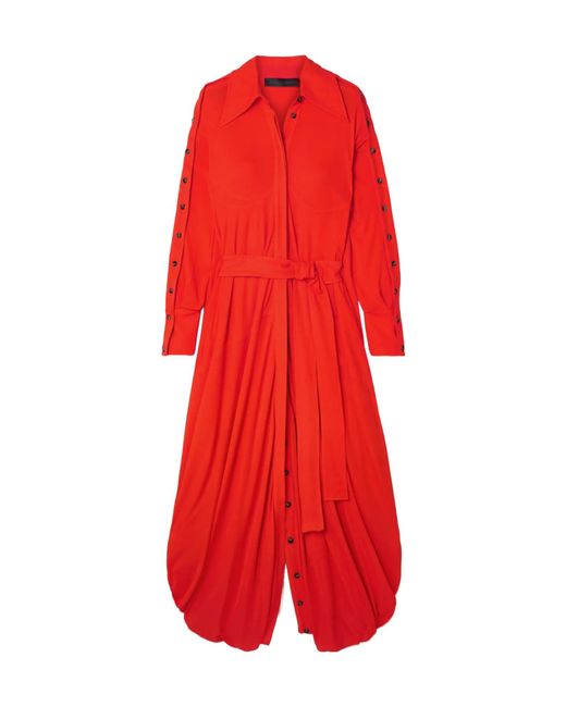 Proenza Schouler Red Tie-Waist Knit Crepe Shirt Dress