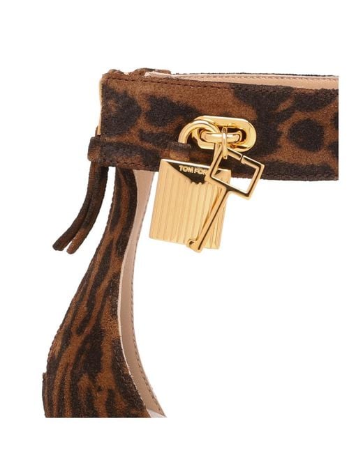 Tom Ford Brown Leopard Patterned Zip Detailed Sandals
