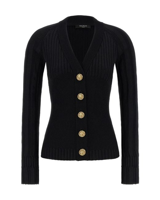 Balmain Black Buttoned Fitted Cardigan