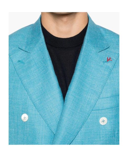 Isaia Blue Long-Sleeved Suit Jacket for men
