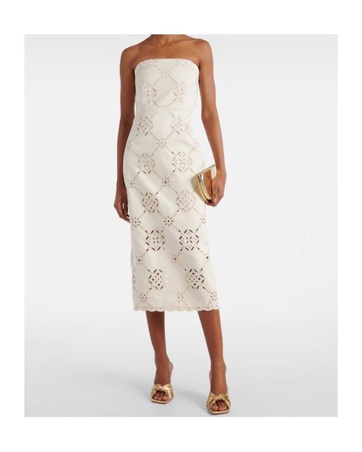 Veronica Beard White Nettia Embroidered Cotton Midi Dress