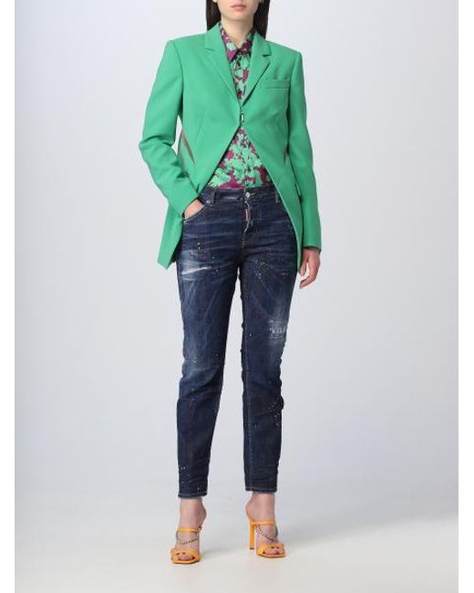 DSquared² Green Cut-Out Detailed Long Sleeved Blazer