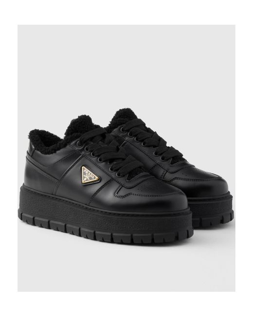Prada Black Logo Plaque Lace-Up Sneakers