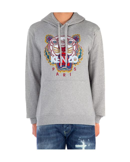 KENZO Gray Tiger Embroidered Hooded Hooded Hoodie for men
