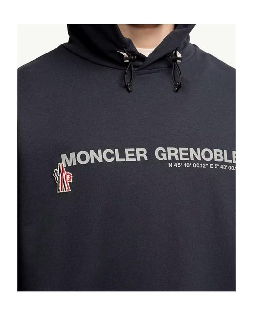 Moncler Blue Grenoble Logo Printed Long-Sleeved Hoodie for men