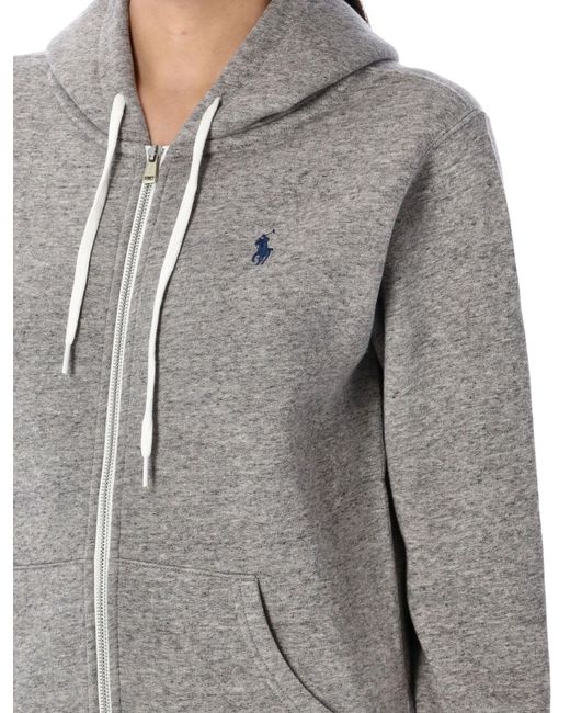 Polo Ralph Lauren Gray Full-Zip Drawstring Hoodie