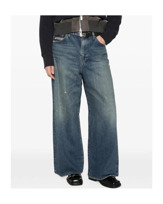 Sacai Blue Distressed Wide-Leg Jeans for men