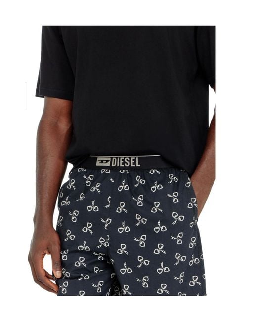 DIESEL Black Cotton Pyjama Set With Handcuff Print for men