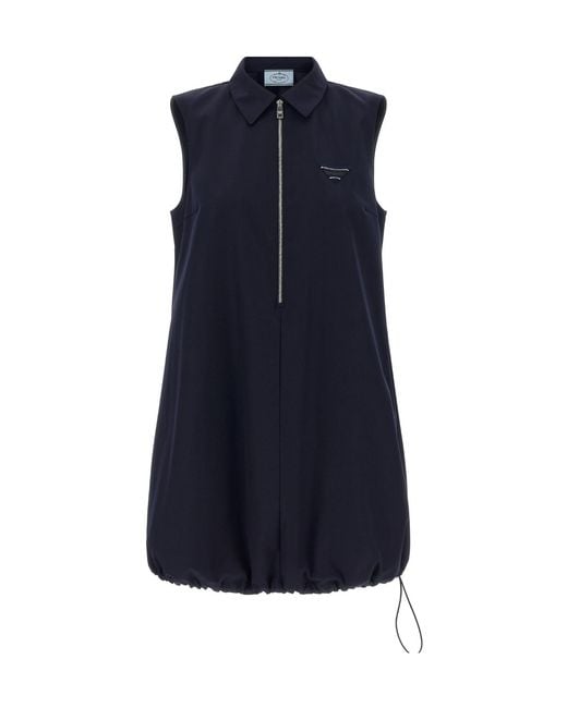 Prada Blue Sleeveless Drawstring Dress