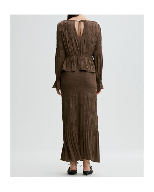 By Malene Birger Brown Gathered Ruffle Top