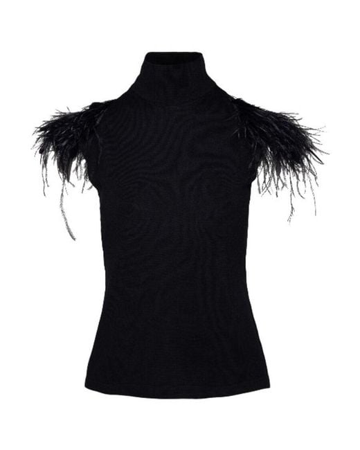 Alberta Ferretti Black Feather-Piping Blouse