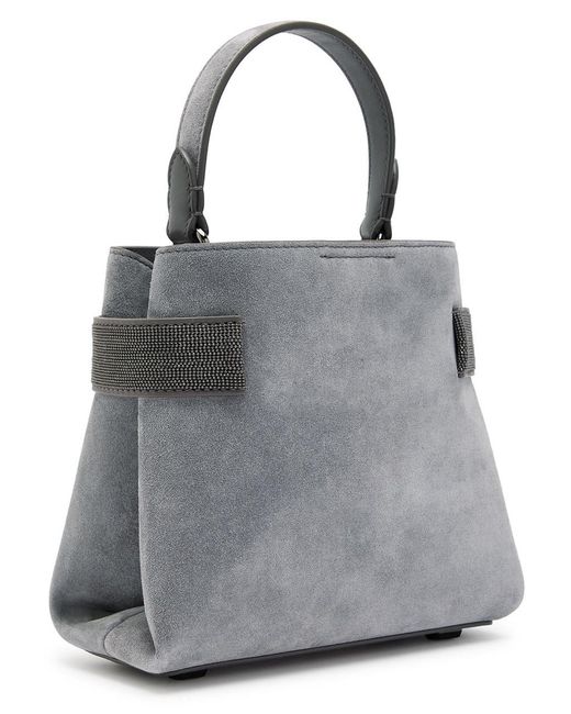 Brunello Cucinelli Gray Suede Top Handle Bag