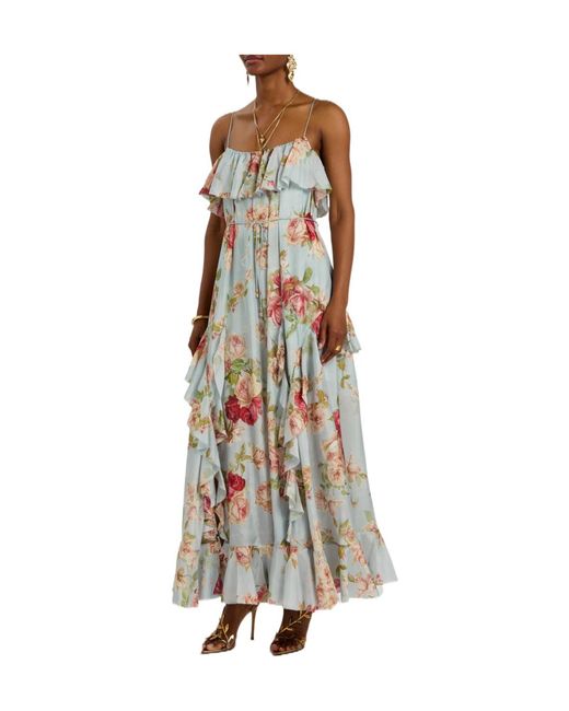 Zimmermann White Floral-Print Ruffled Silk Maxi Dress