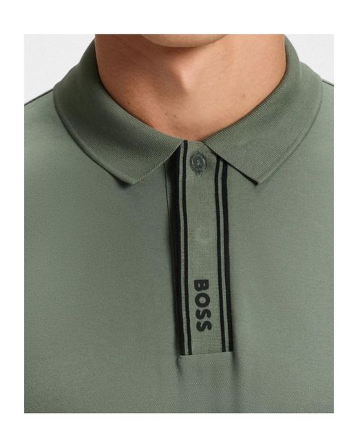 Boss Green Paddy Polo Shirt With Striped Placket And Logo for men