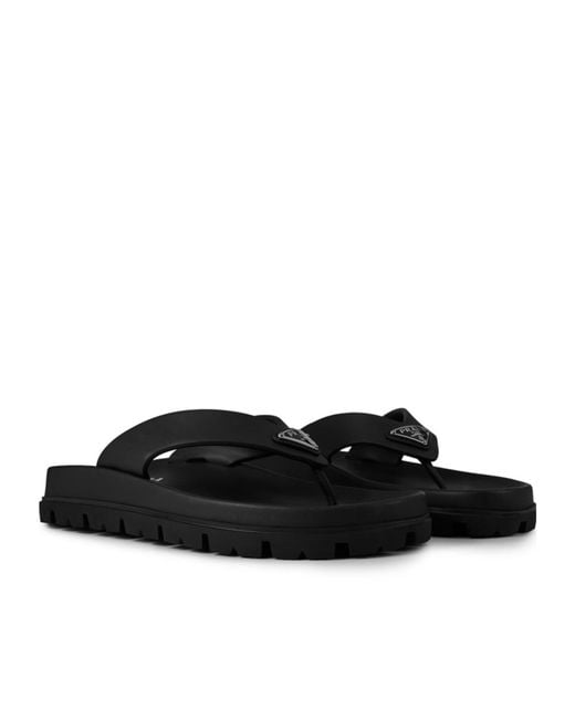 Prada Black Logo Flip-Flops