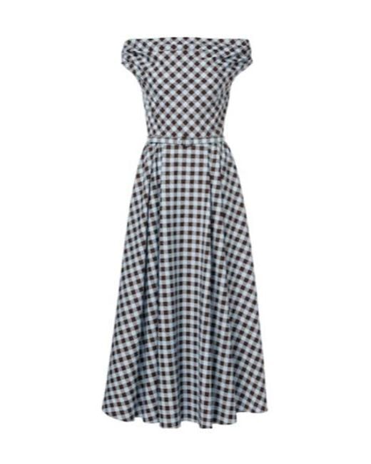 Oscar de la Renta Blue Gingham Cotton-Blend Midi Dress