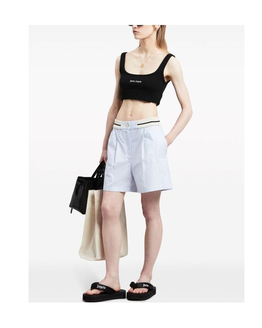 Palm Angels White Stiped Pleated Boxed Shorts