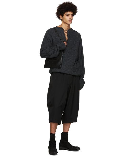 Yohji Yamamoto Black Discord Embroidered Shoulder Bag for men