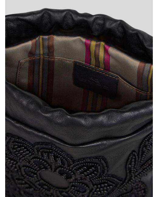 Etro Black Small Kalispera Bag With Pearls And Fringing