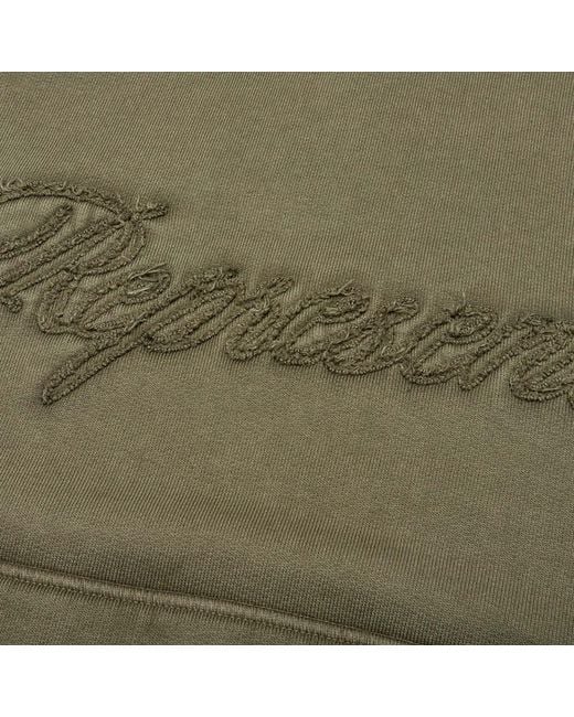 Represent Green Logo Embroidered Long Sleeved Hoodie for men