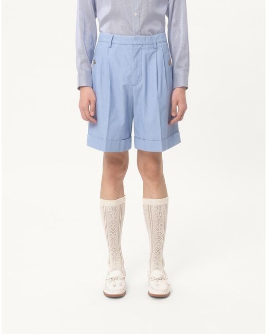 Valentino Blue Cuffed Denim Bermuda Shorts for men