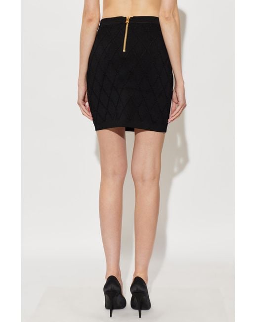 Balmain Black Quilted Mini Knitted Skirt