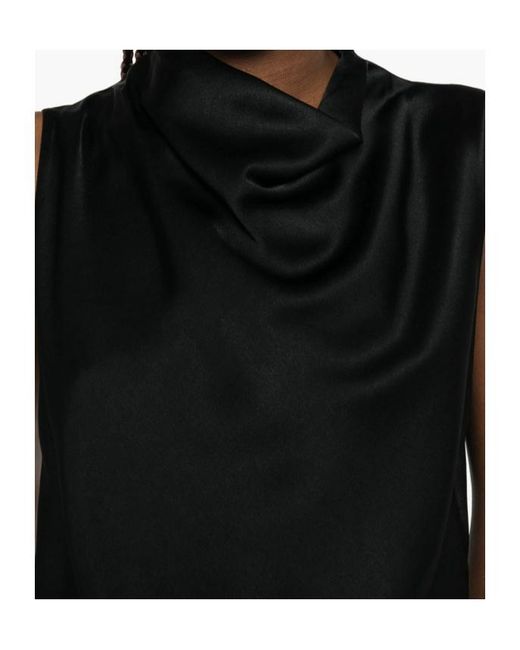 Vince Black Satin Cropped Cowl-Neck Top