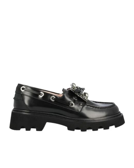 Roger Vivier Black Embellished Bow Detailed Flat Shoes
