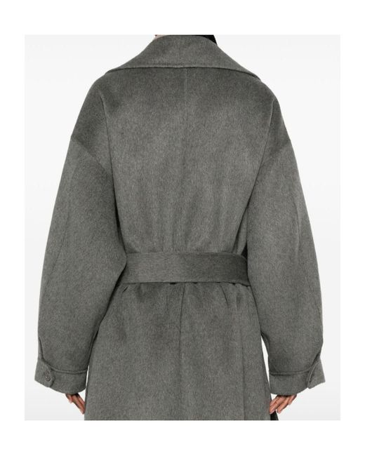 Frankie Shop Gray Double-Breasted Belted Coat