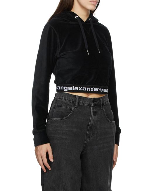 Alexander Wang Black T By Logo Cropped Corduroy Hoodie