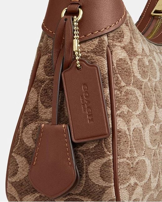 COACH Brown Ella Small Rope Velvet Shoulder Bag