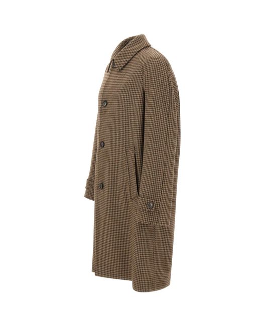 Herno Brown Houndstooth Button Coat for men