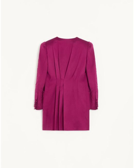 Valentino Pink Embroidered Satin Cady Caban Coat