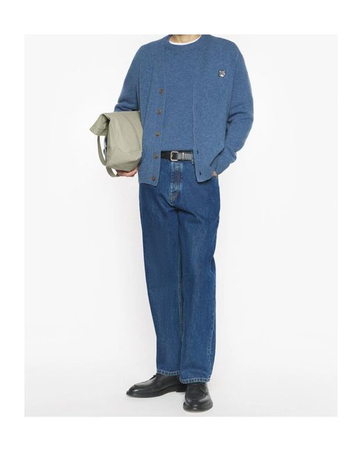 Maison Kitsuné Blue Fox Head Lambswool Comfort Cardigan for men