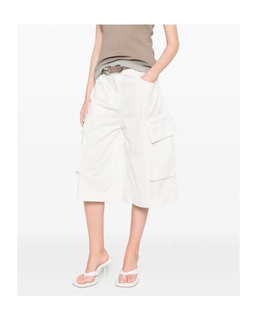 Pinko White Cargo Bermuda Shorts