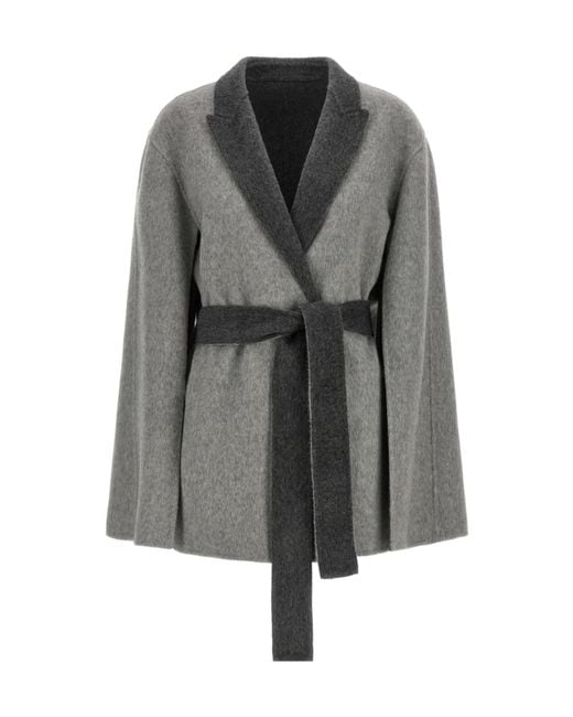 Alberta Ferretti Gray Belted Cape Cardigan