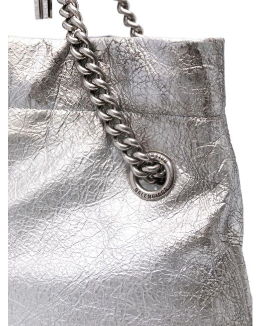 Balenciaga White Crush Charm Detailed Medium Tote Bag