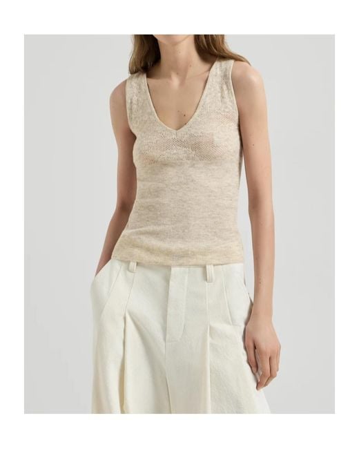 Brunello Cucinelli Natural Silk, Alpaca And Wool Flower-Lace Knit Top
