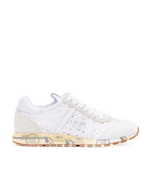 Premiata White Logo Sports Shoes