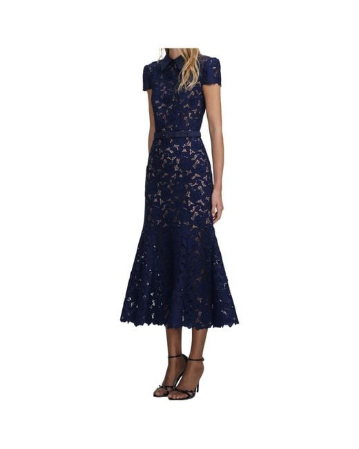 Self-Portrait Blue Guipure Lace Midi Dress